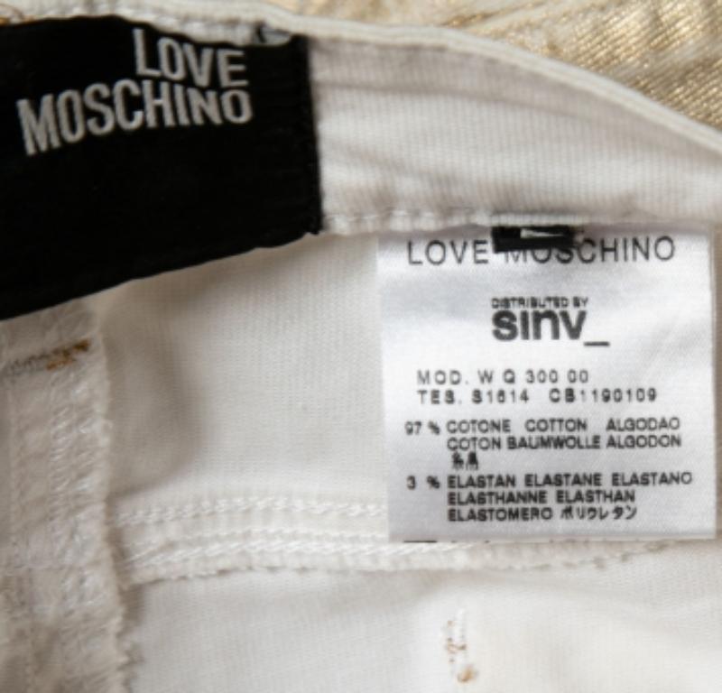 Women's Love Moschino Gold Foil Print Denim Straight Fit Jeans M/Waist: 30.5