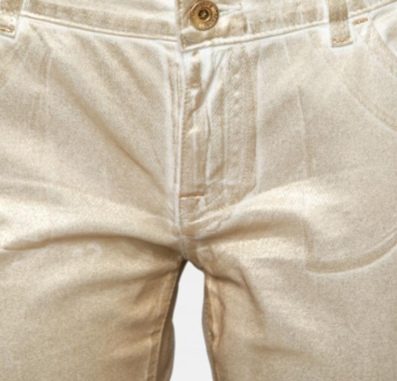Love Moschino Gold Foil Print Denim Straight Fit Jeans M/Waist: 30.5