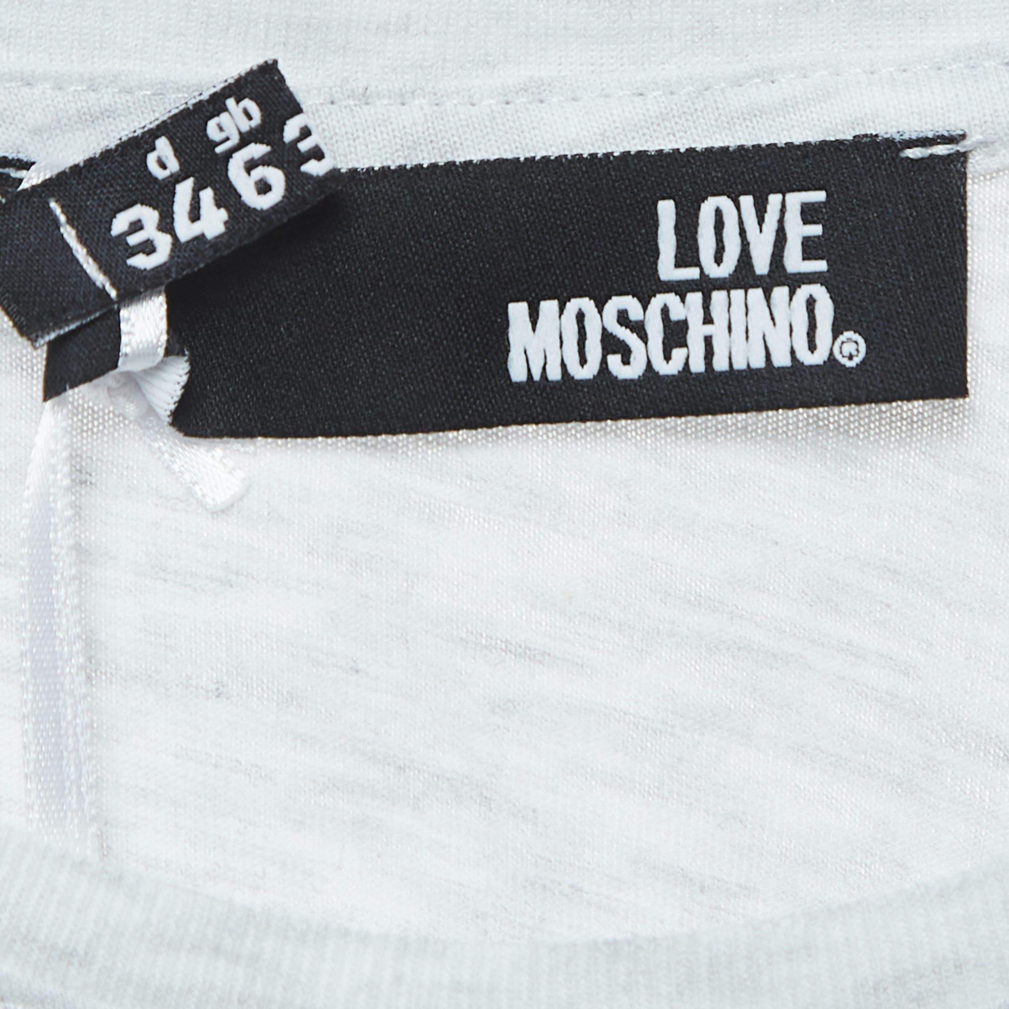 Love Moschino Grey Logo Print Cotton Crew Neck T-Shirt S For Sale 1