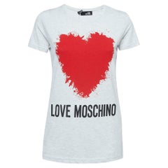 Love Moschino Graues Logo T-Shirt mit Rundhalsausschnitt aus Baumwolle S