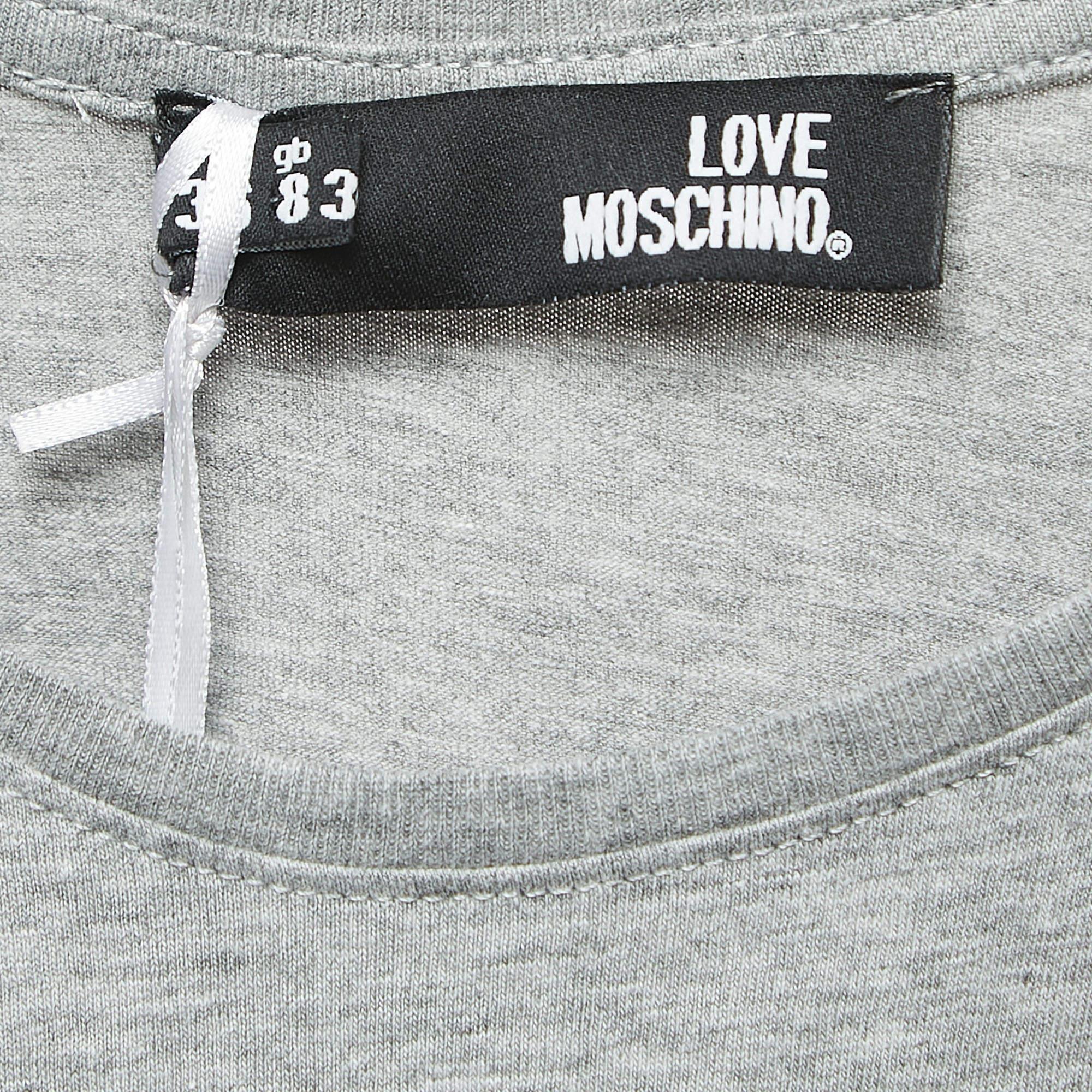 Donna Love Moschino - Maglietta a maniche corte in cotone con stampa logo grigia T S in vendita