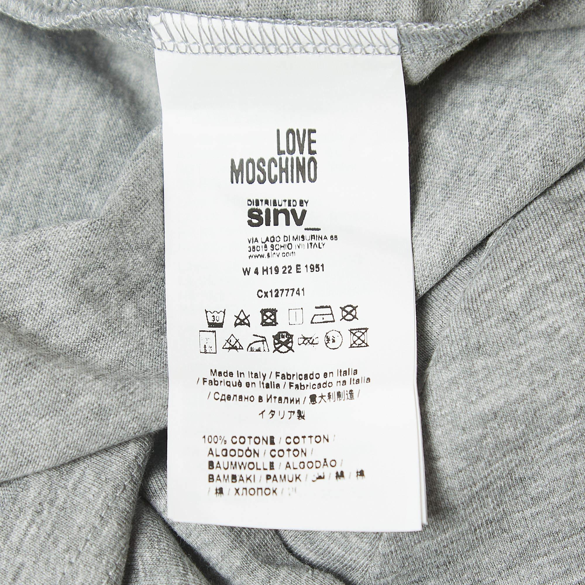 Love Moschino - Maglietta a maniche corte in cotone con stampa logo grigia T S in vendita 1