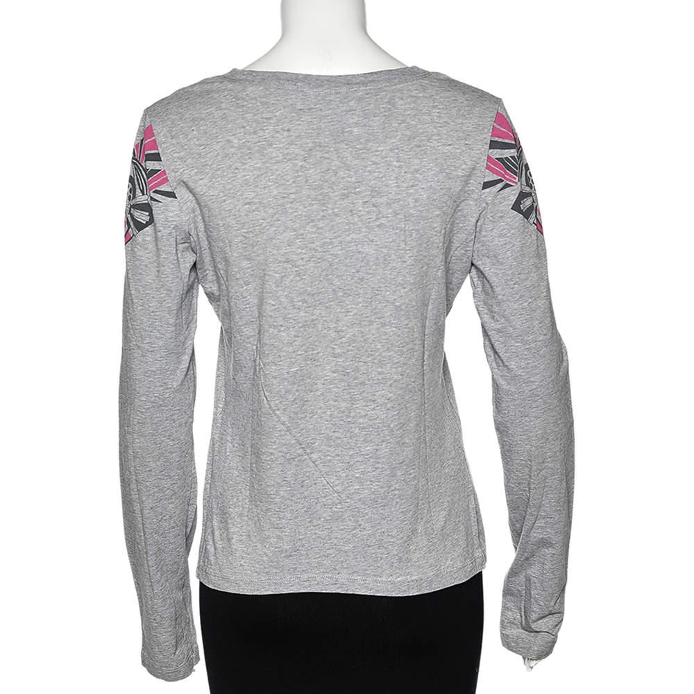 Gray Love Moschino Grey Printed Cotton Long Sleeve T-Shirt L