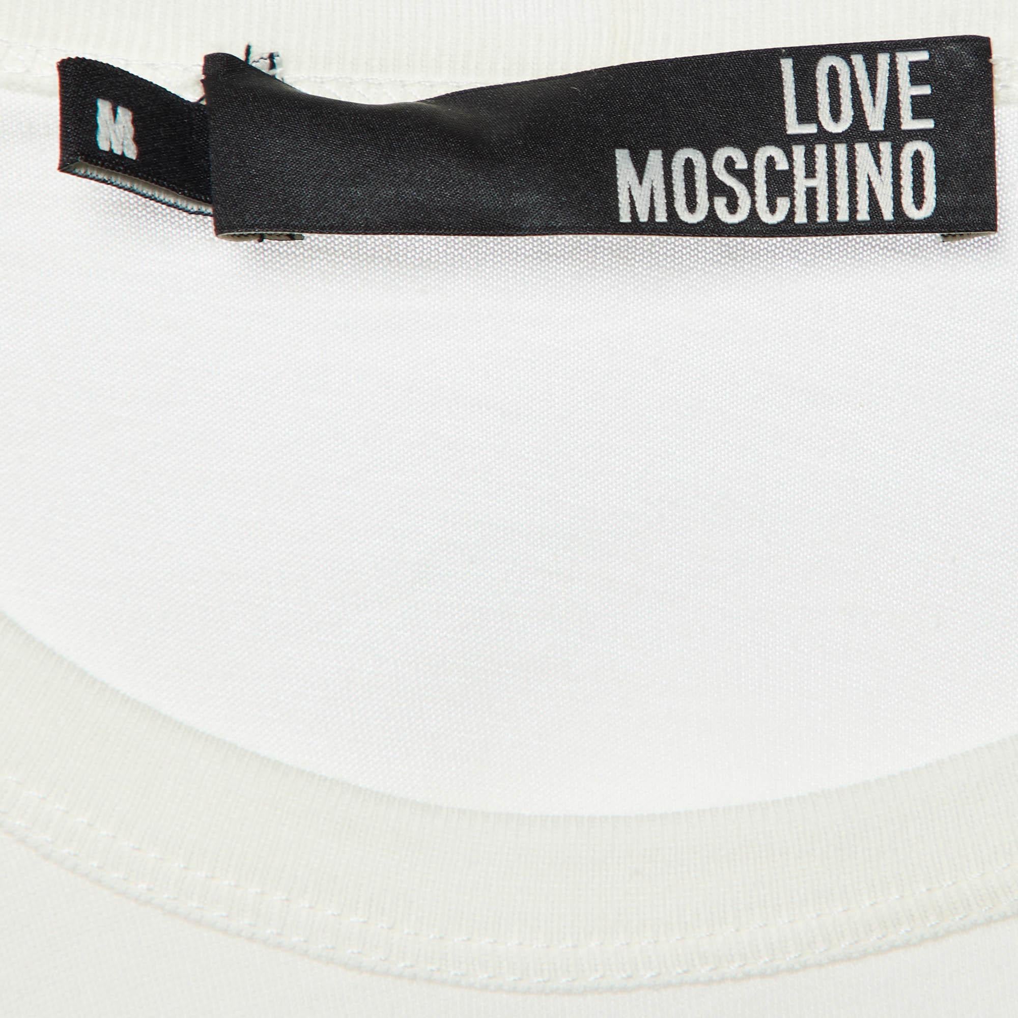 Love Moschino Ivory Math Scribble Print Cotton Crew Neck T-Shirt M In New Condition For Sale In Dubai, Al Qouz 2