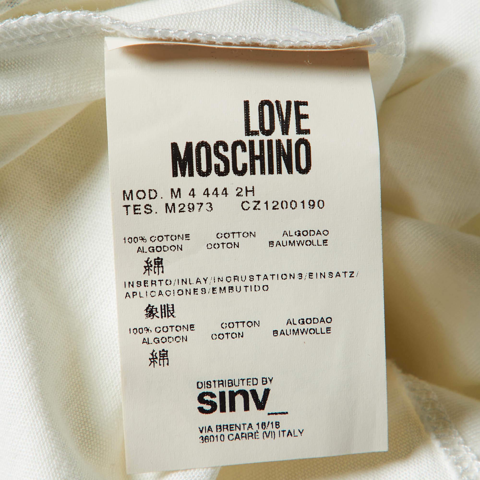 Men's Love Moschino Ivory Math Scribble Print Cotton Crew Neck T-Shirt M For Sale