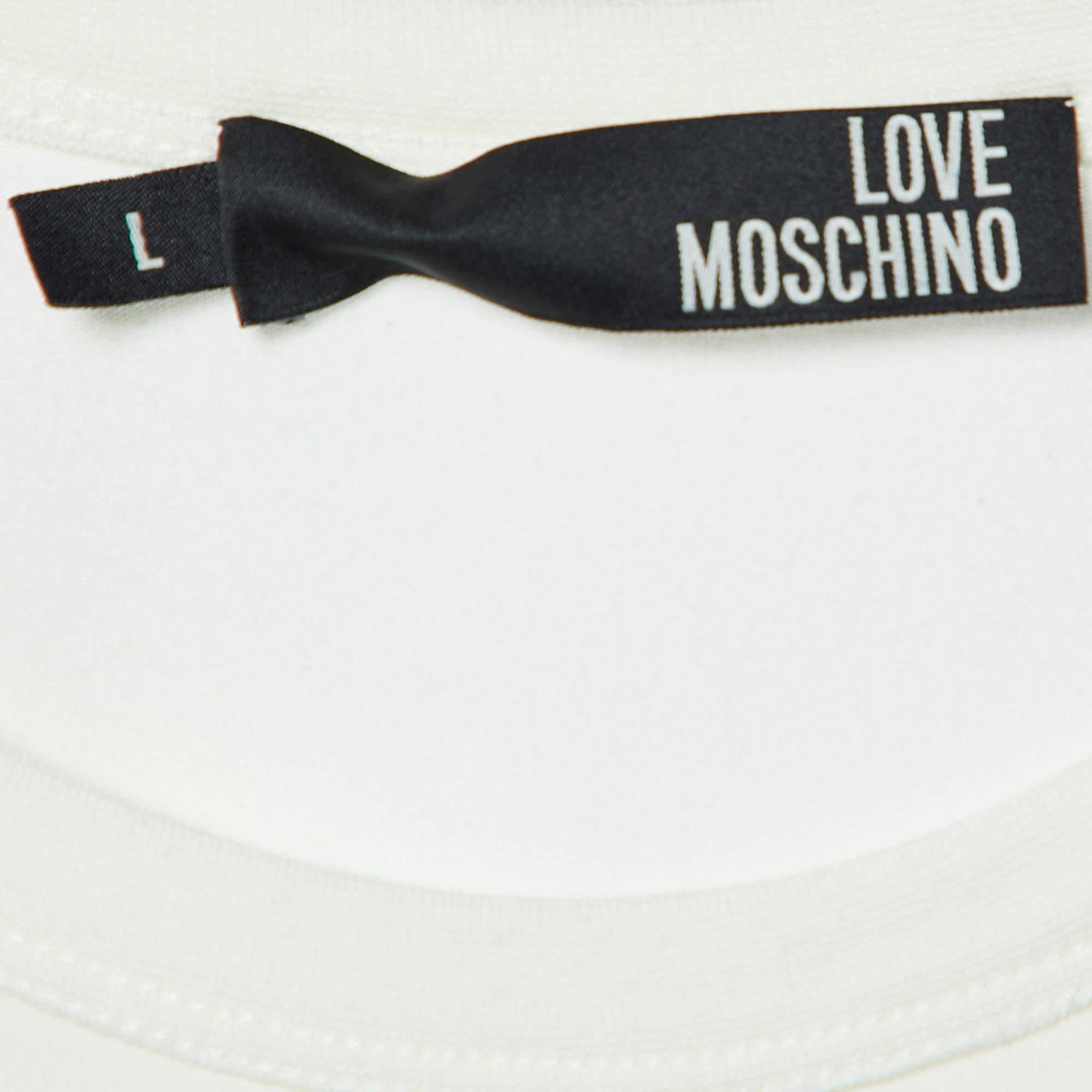 Love Moschino - Maglietta a maniche lunghe in cotone stampato color avorio L. In condizioni ottime in vendita a Dubai, Al Qouz 2