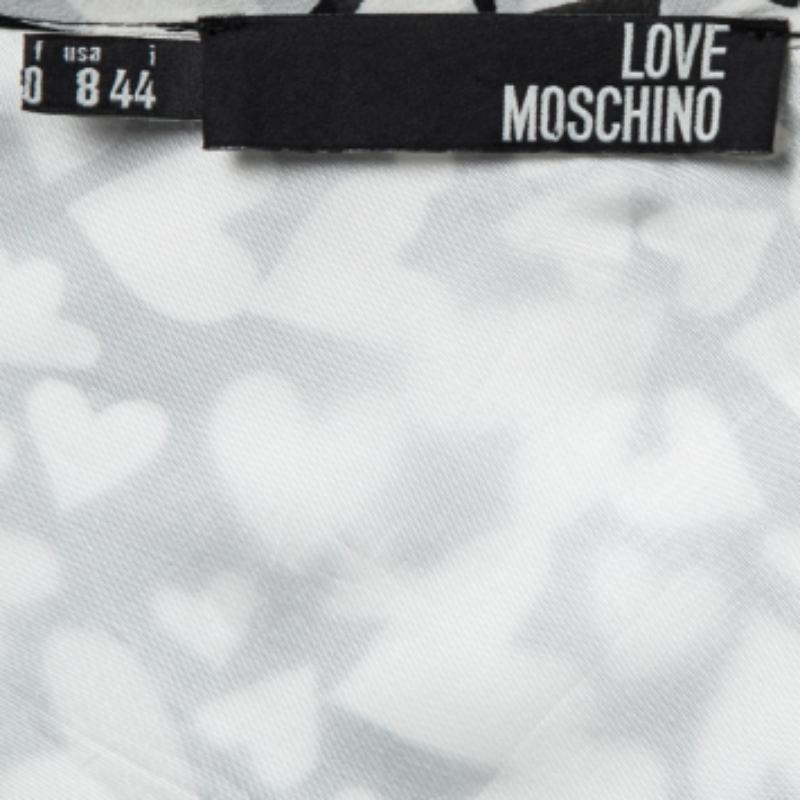 De las mujeres Love Moschino Minivestido de gasa con estampado de corazones monocromáticos y detalle de lazo M en venta