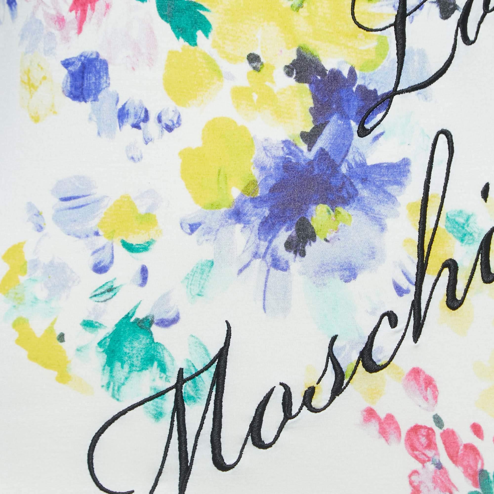 Beige Love Moschino - Maglietta con stampa floreale multicolore e intarsio in maglia - T S in vendita