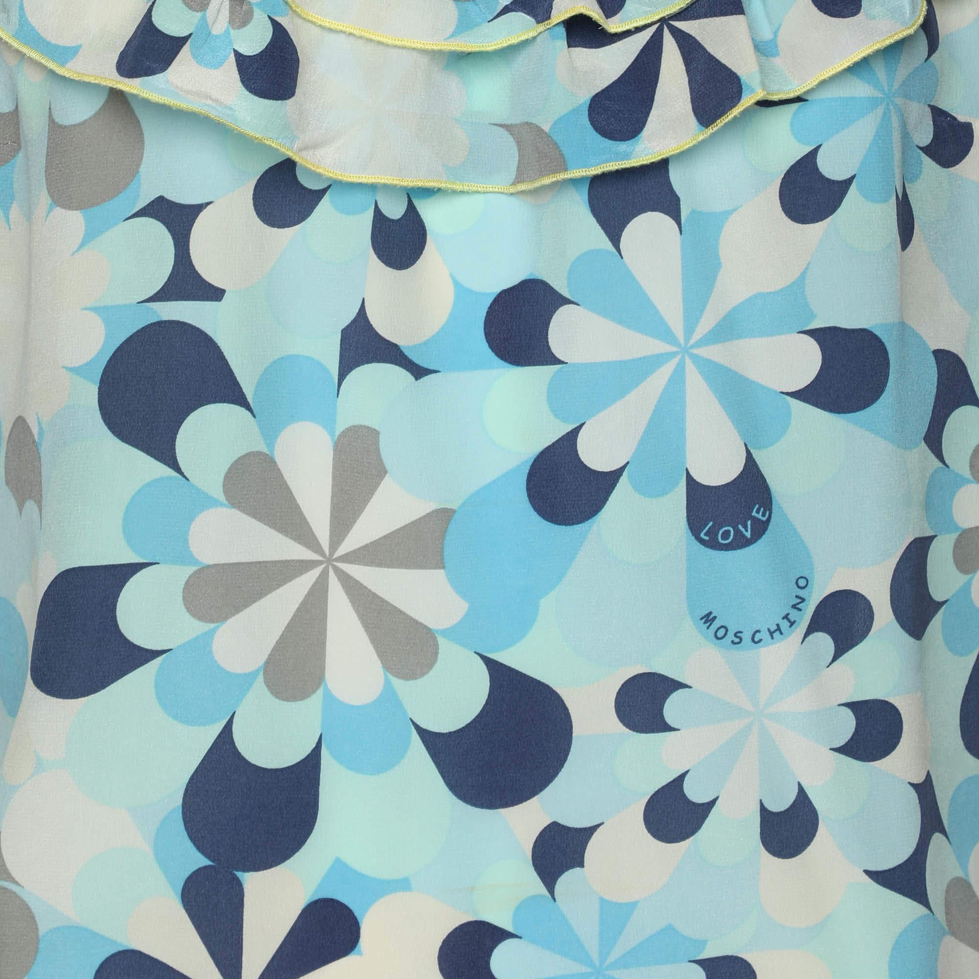 Blu Love Moschino Top in seta stampata multicolore M. I. in vendita