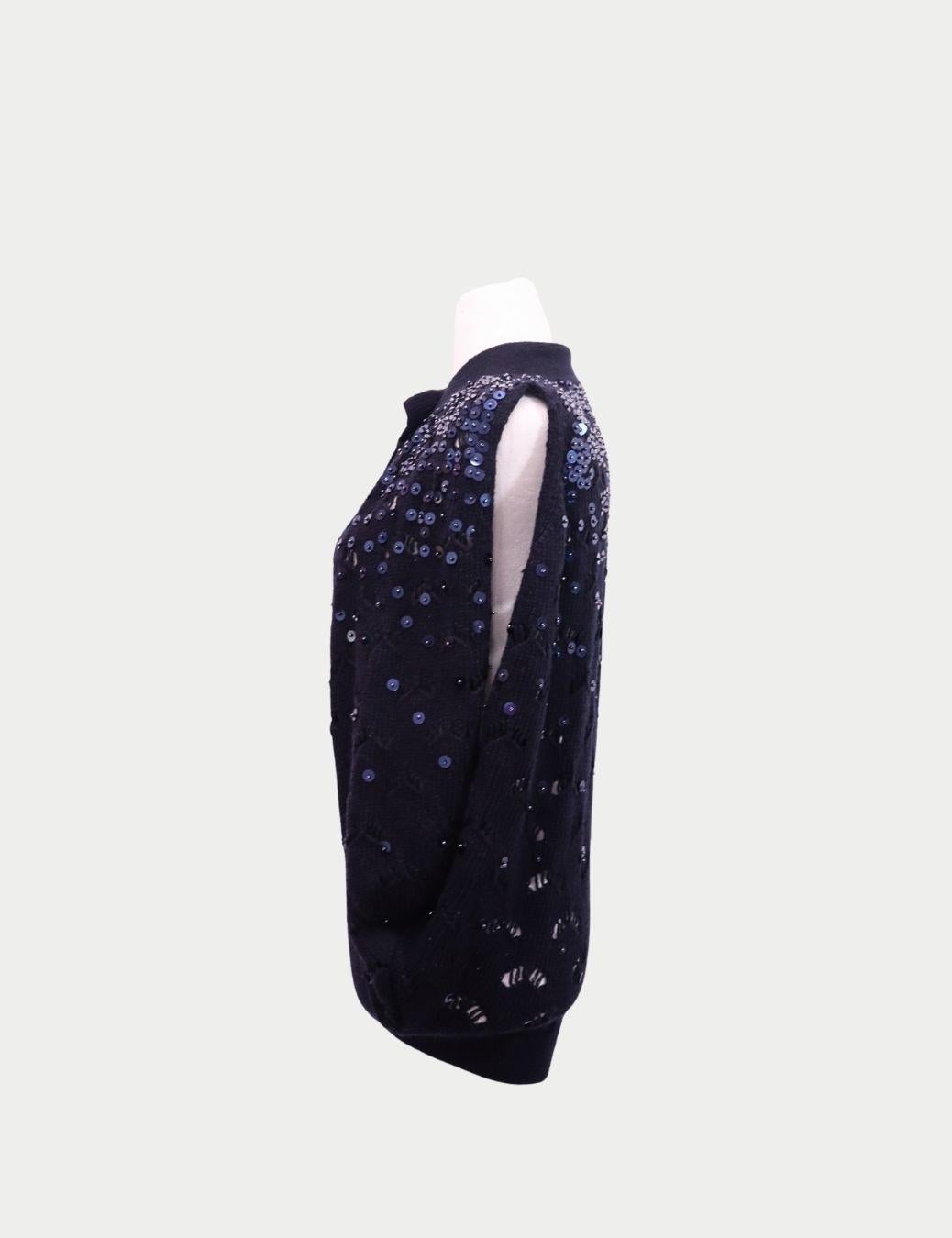 Love Moschino Marineblauer Strickcardigan mit Paillettenverzierung - US 6 / EU 38 (Schwarz) im Angebot