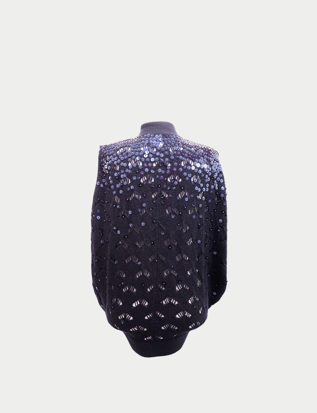 Love Moschino Marineblauer Strickcardigan mit Paillettenverzierung - US 6 / EU 38 im Zustand „Gut“ im Angebot in Amman, JO