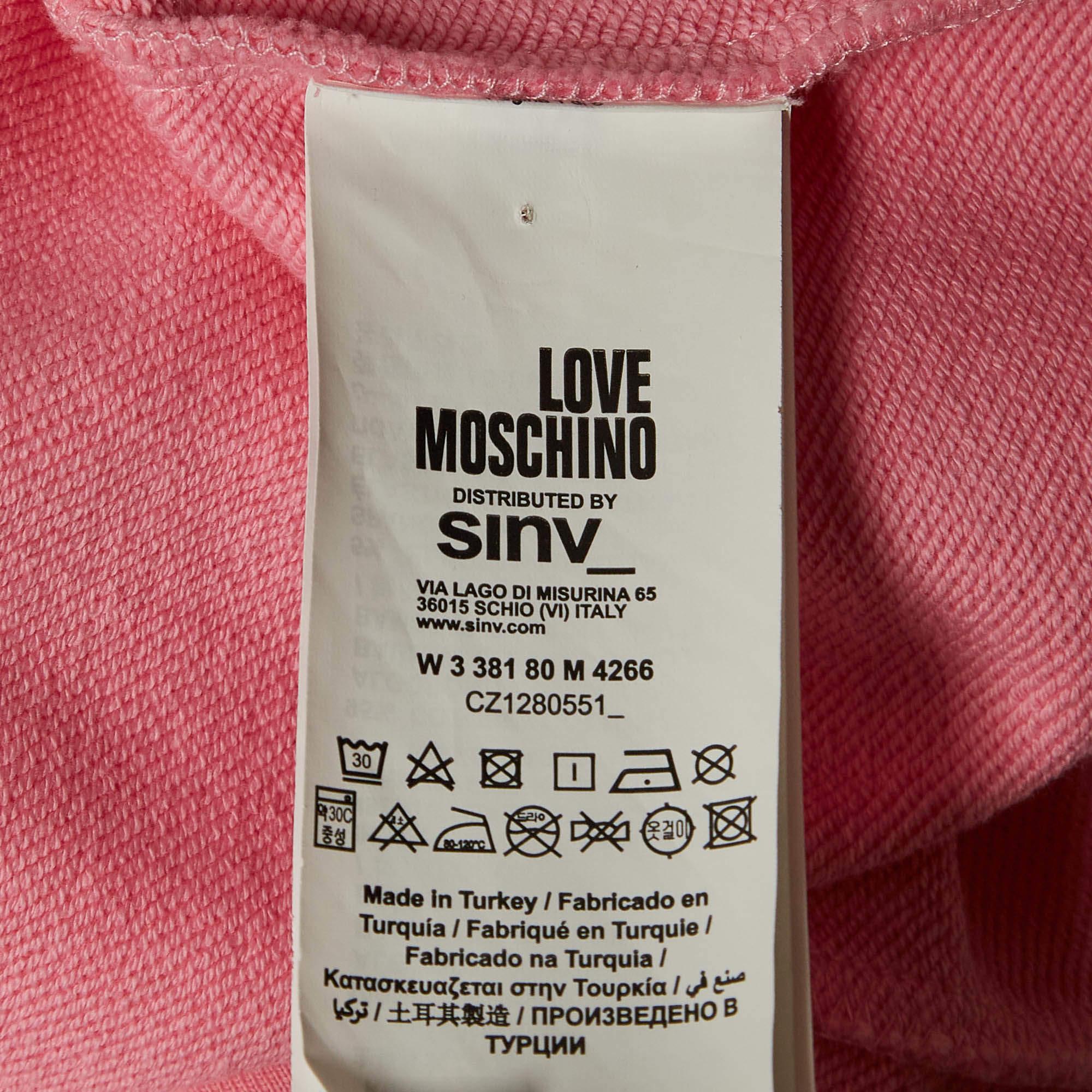 Love Moschino - Felpa con cappuccio in cotone rosa con dettagli applicati - Up&Up M. in vendita 2