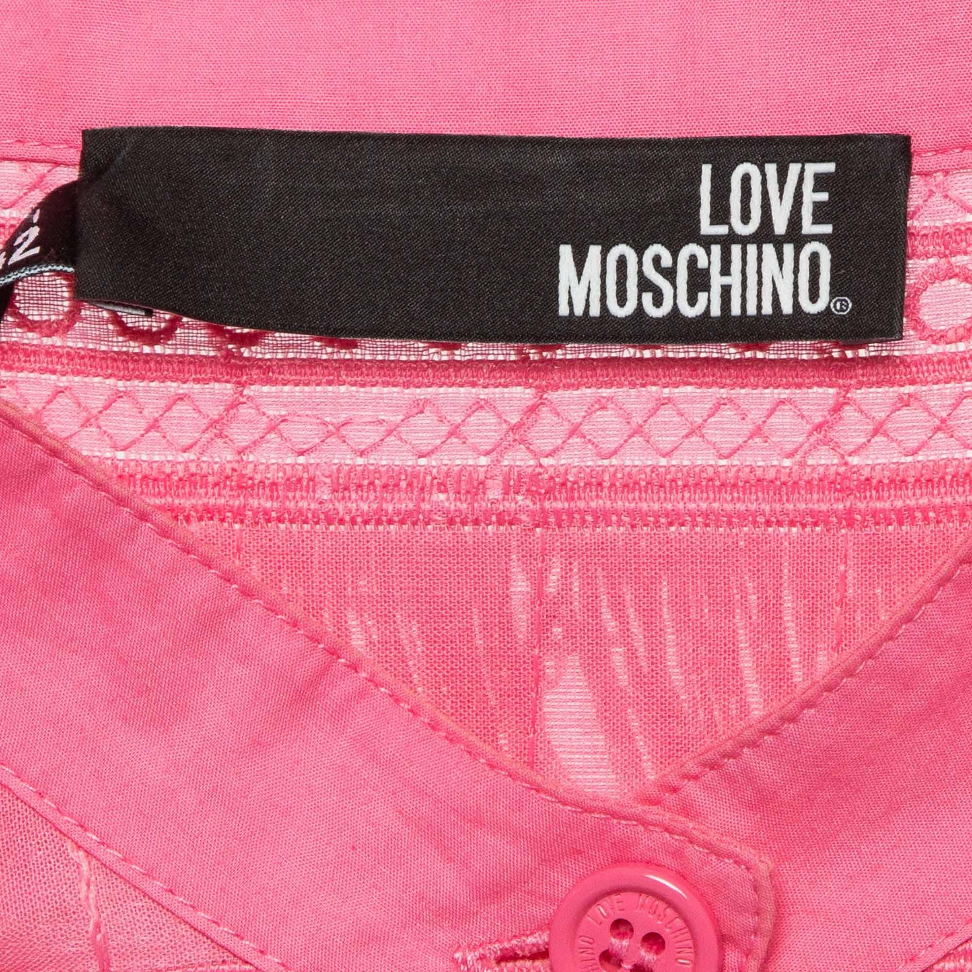 Love Moschino Vestido Camisero Detalle Flecos Algodón Rosa M en venta 1