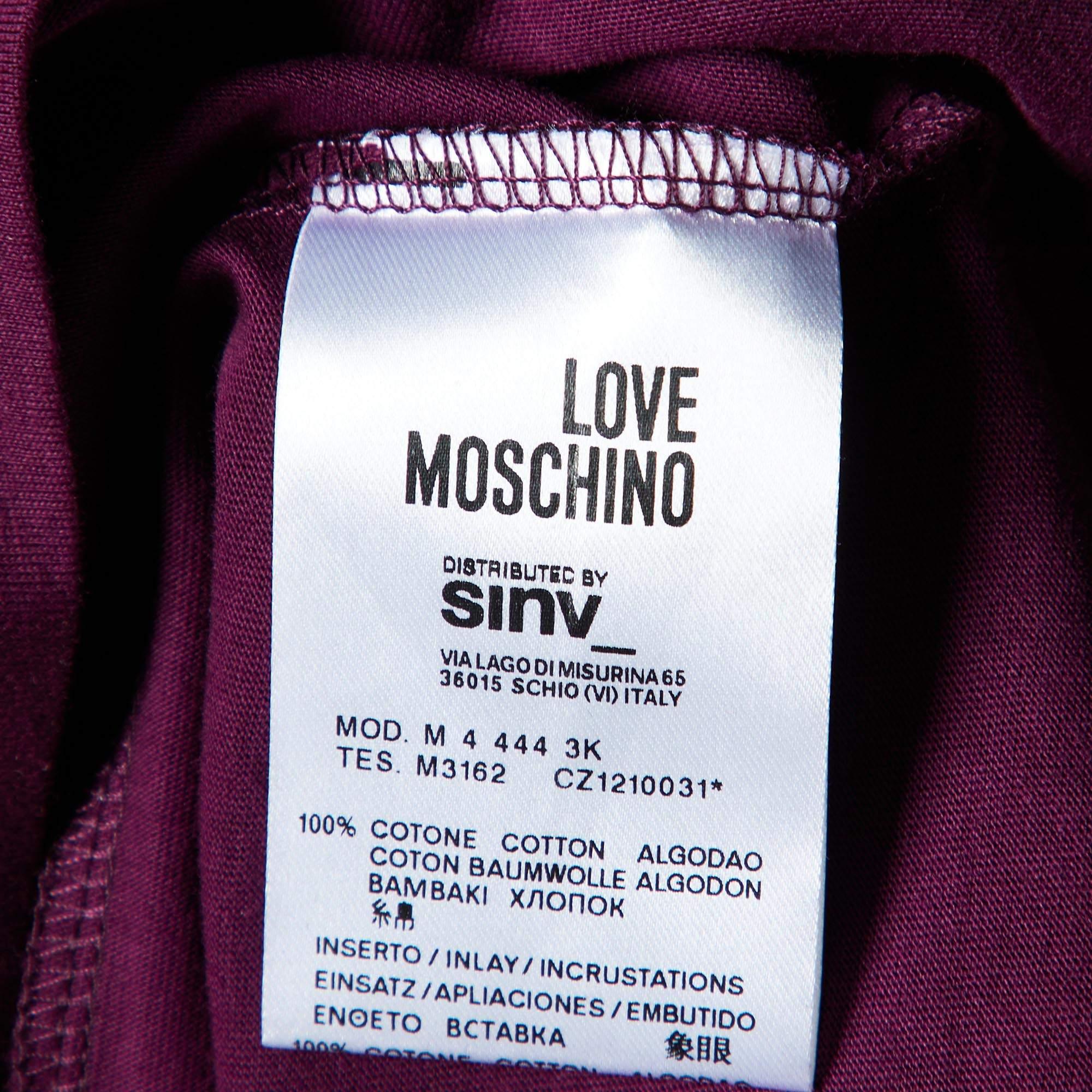 Men's Love Moschino Plum Trompe L'oeil Print Cotton Crew Neck T-Shirt M For Sale