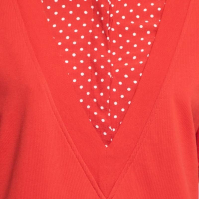 Love Moschino Red Cotton & Crepe Inset Short Sleeve Dress M. Bon état - En vente à Dubai, Al Qouz 2