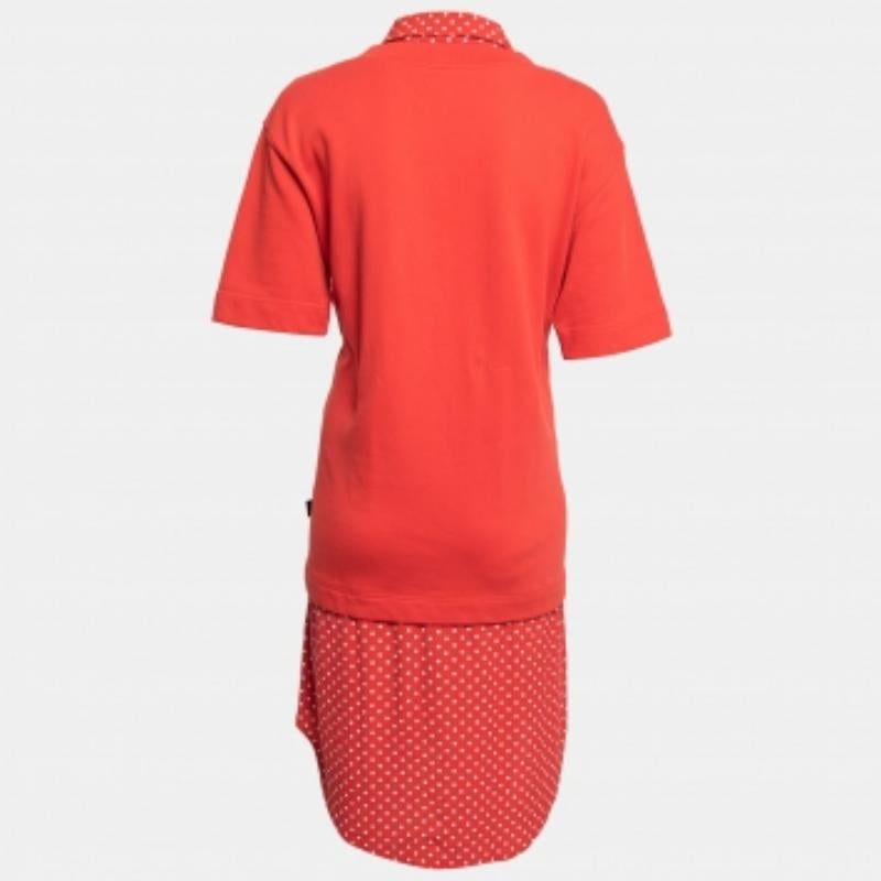 Love Moschino Red Cotton & Crepe Inset Short Sleeve Dress M. Pour femmes en vente