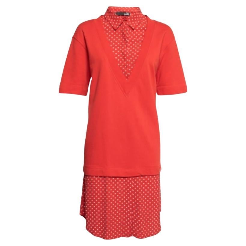 Love Moschino Red Cotton & Crepe Inset Short Sleeve Dress M. en vente