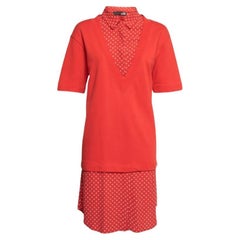 Love Moschino Vestido rojo de manga corta con inserciones de algodón y crepé M