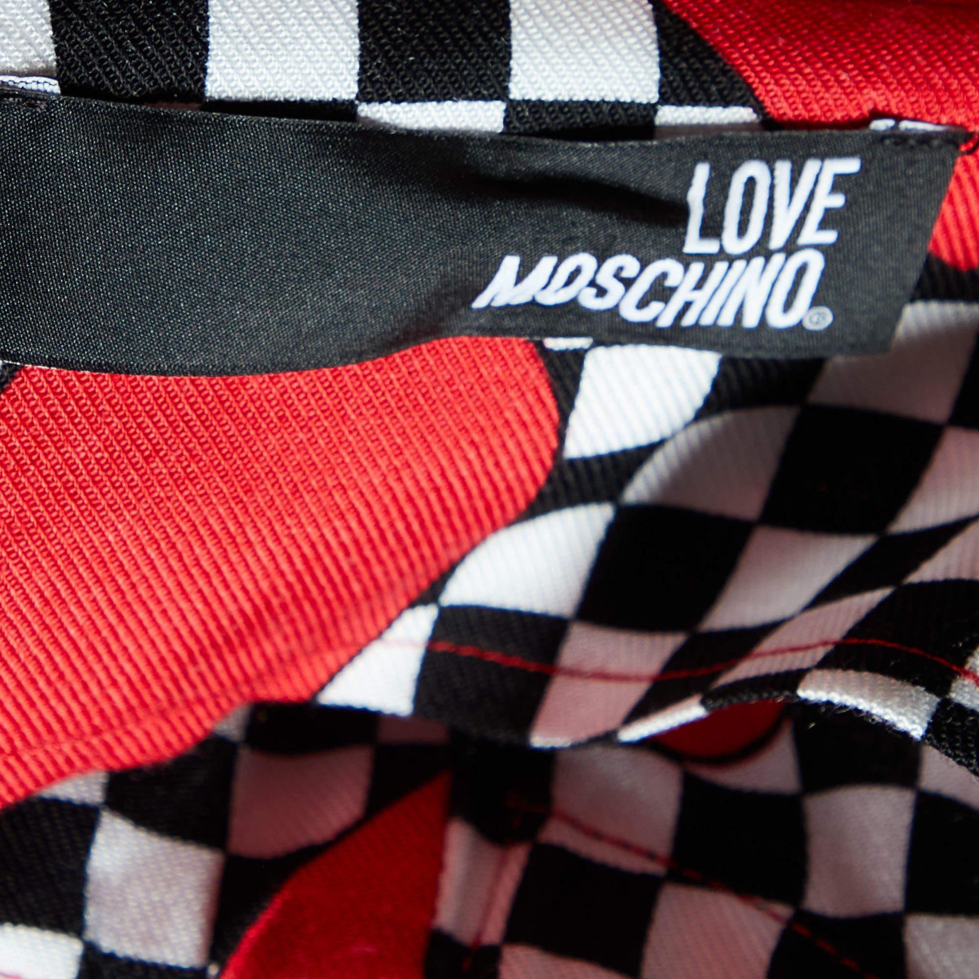Love Moschino Red Love & Checkered Printed Twill Maxi Dress S In New Condition In Dubai, Al Qouz 2