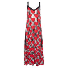 Love Moschino Red Love & Checkered Printed Twill Maxi Dress S
