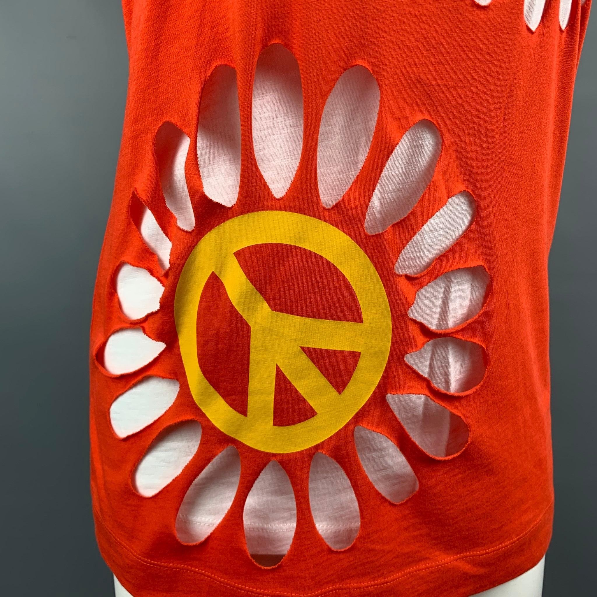 LOVE MOSCHINO Size 2 Red & White Cotton Cut Out T-Shirt In Excellent Condition For Sale In San Francisco, CA