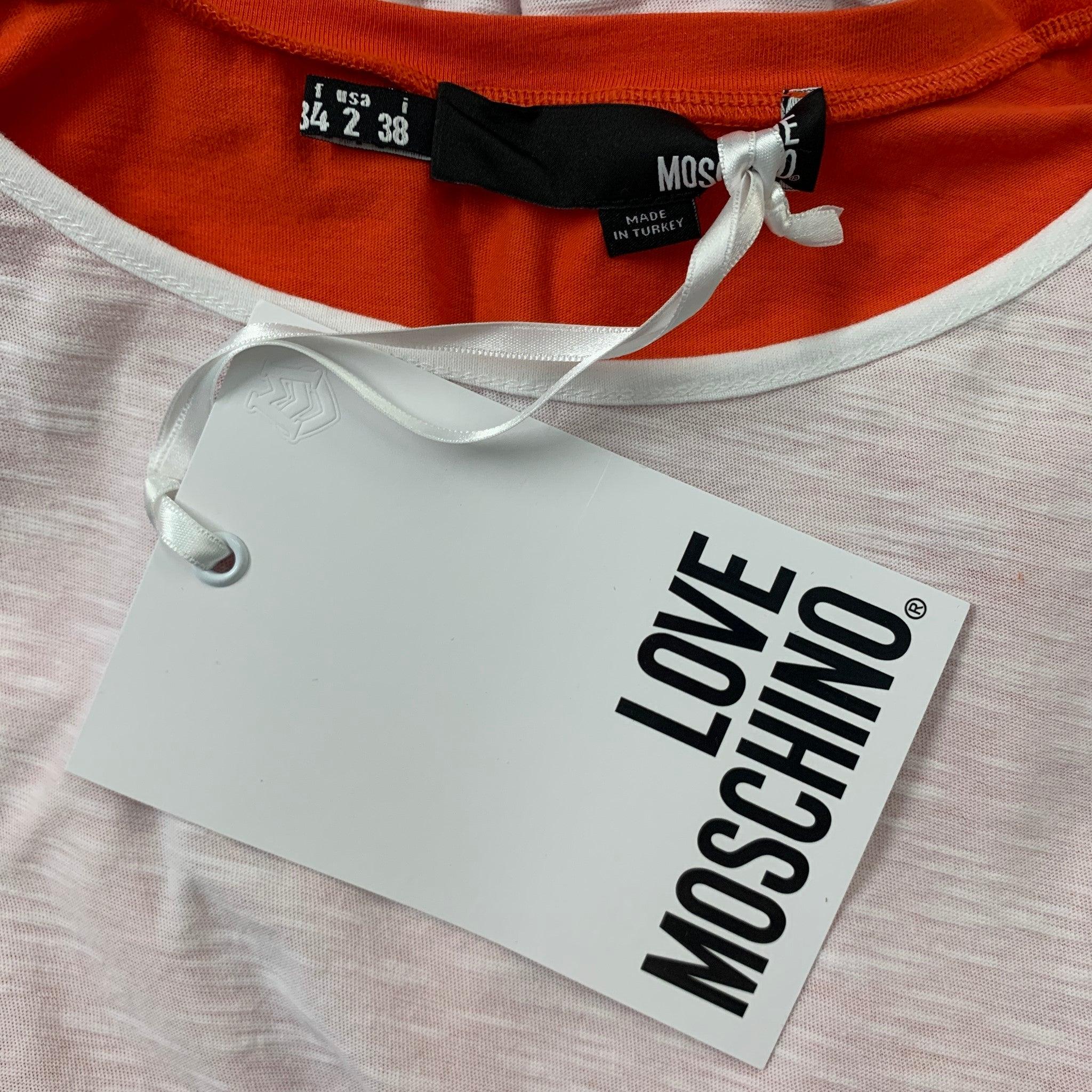 LOVE MOSCHINO Size 2 Red & White Cotton Cut Out T-Shirt For Sale 3