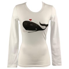 LOVE MOSCHINO Size 2 White Cotton / Elastane Black Graphic Rhinestones T-Shirt