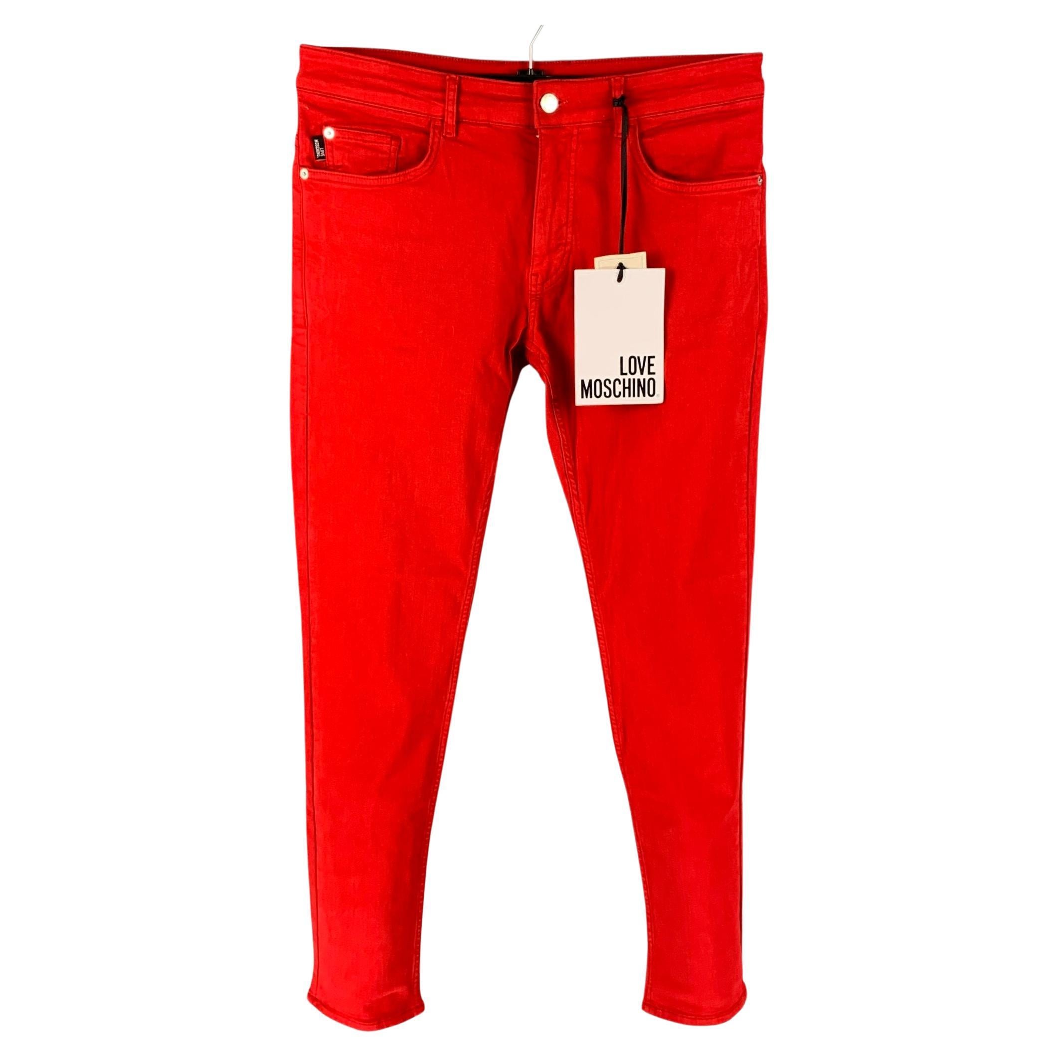 LOVE MOSCHINO Size 31 Red Cotton Skinny Jeans For Sale at 1stDibs