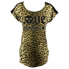 LOVE MOSCHINO Size 4  Beige Animal Print Cotton / Modal Skull Rhinestone T-Shirt