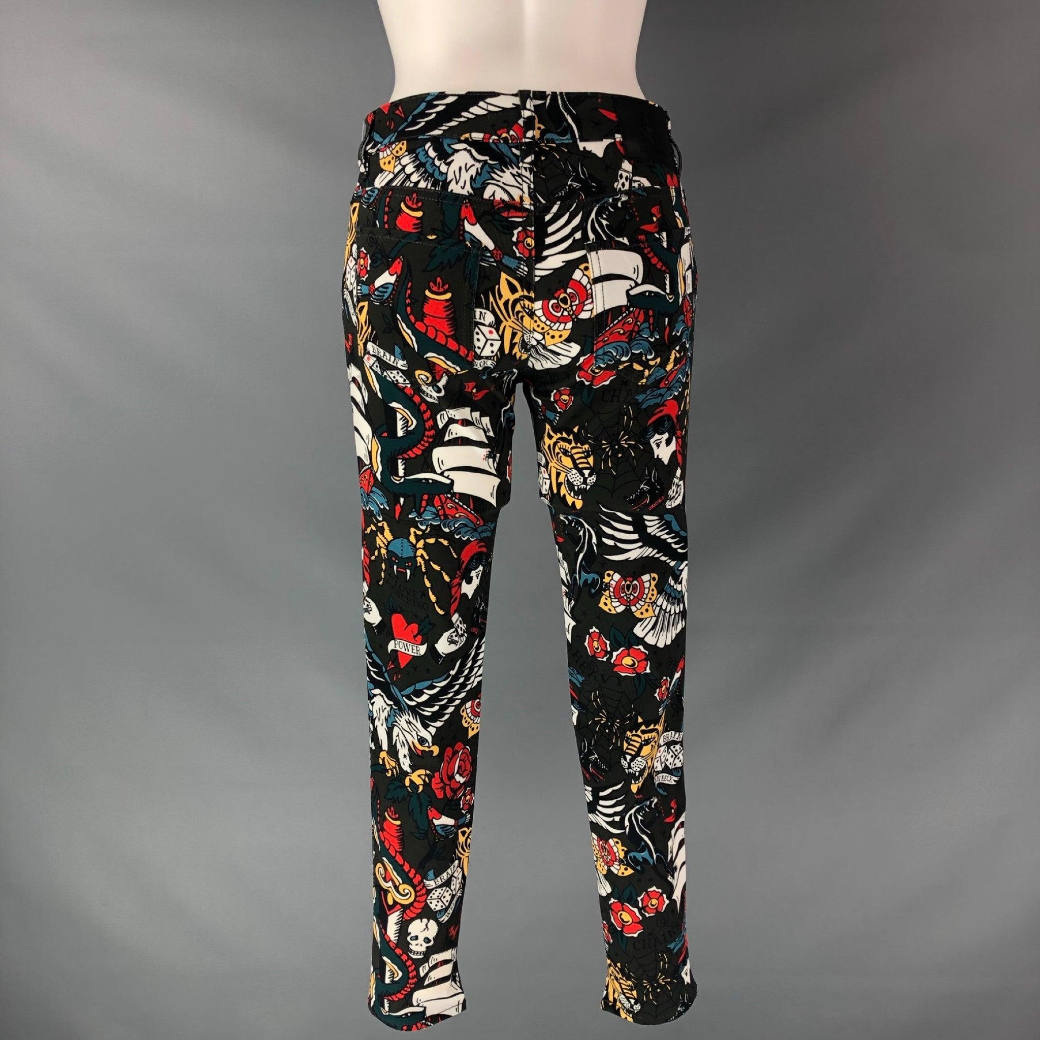 LOVE MOSCHINO Size 4 Black Multicolour Cotton &  Elastane Cartoon Jeans In Excellent Condition For Sale In San Francisco, CA