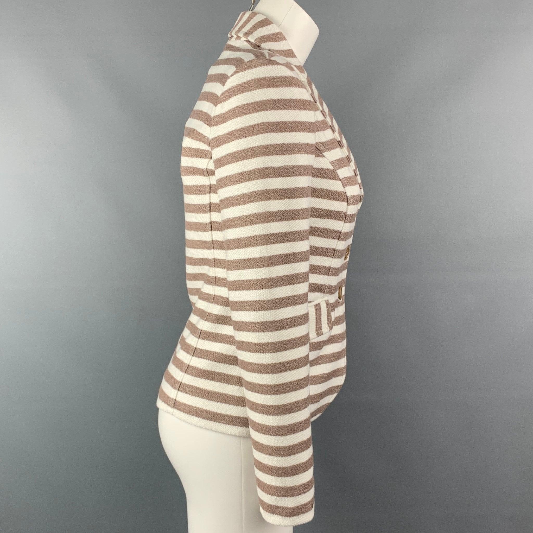 LOVE MOSCHINO Size 4 Cream & Taupe Stripe Cotton Jacket In Excellent Condition In San Francisco, CA