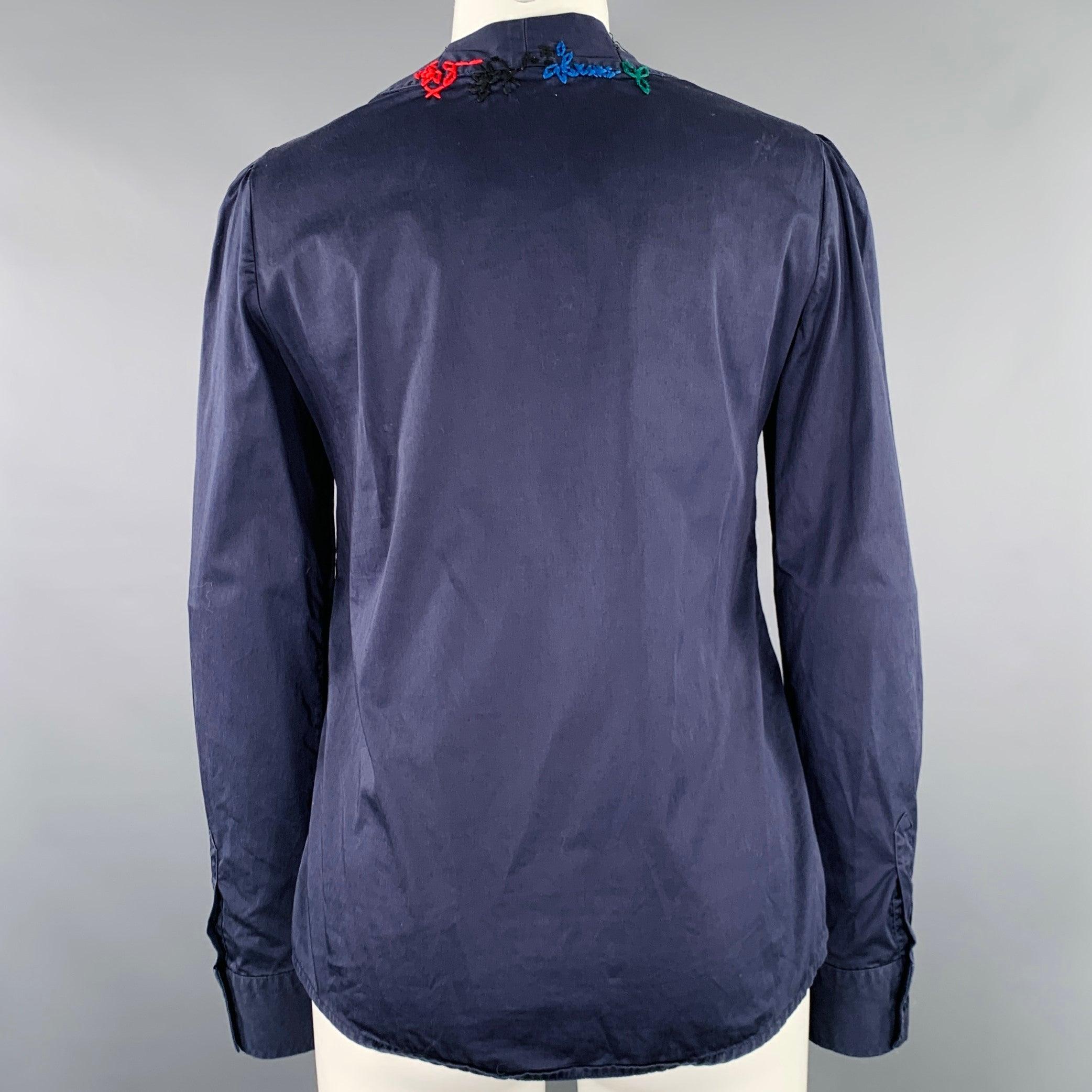 LOVE MOSCHINO Size 4 Navy Multi Color Cotton Blend Embroidered Casual Top In Excellent Condition For Sale In San Francisco, CA