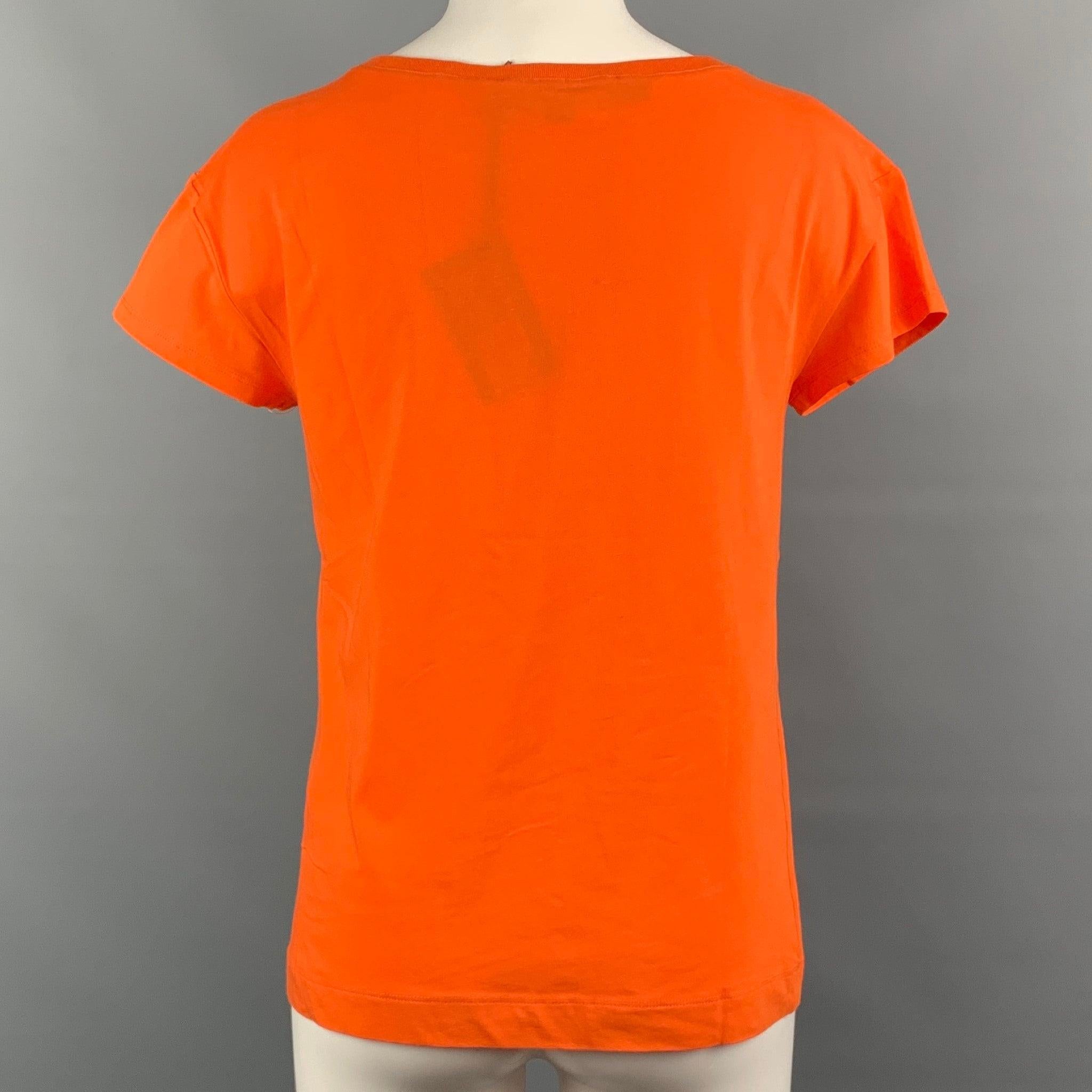 LOVE MOSCHINO Size 4 Orange Floral Graphic Cotton T-Shirt In Excellent Condition For Sale In San Francisco, CA