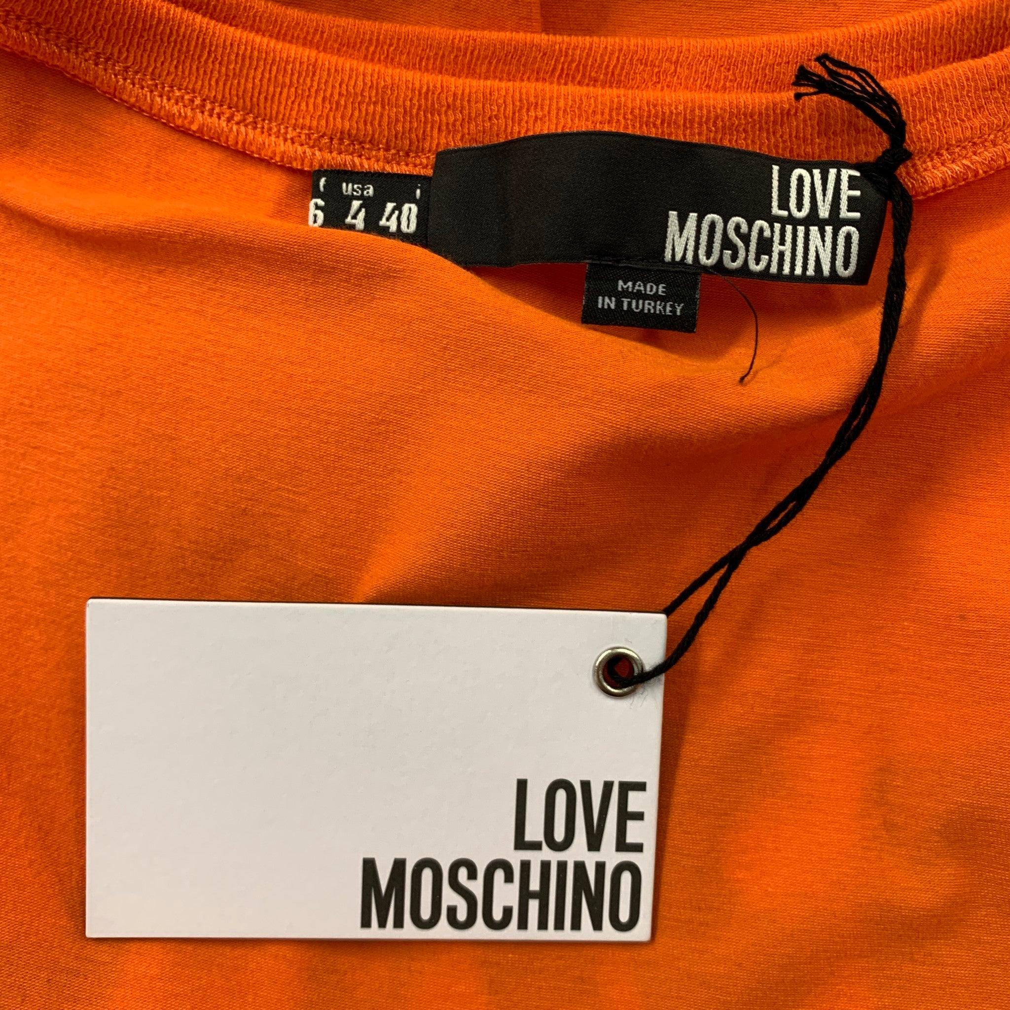 LOVE MOSCHINO Size 4 Orange Floral Graphic Cotton T-Shirt For Sale 1