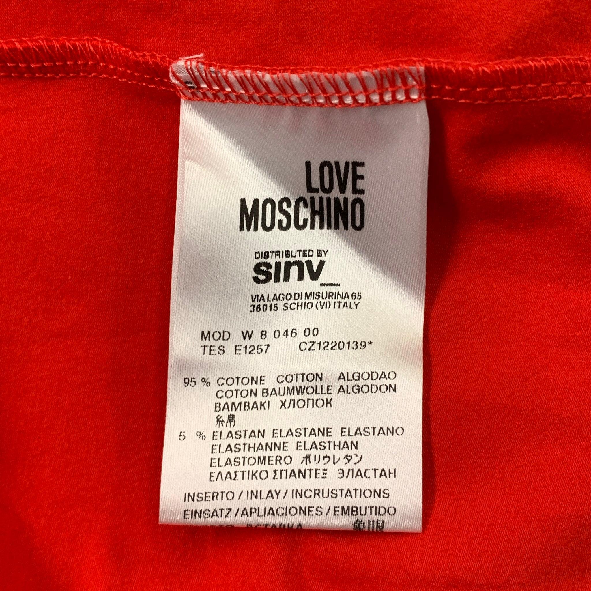LOVE MOSCHINO Size 4 Red Black Cotton / Elastane Ruffled Pockets Buttoned Blouse 2