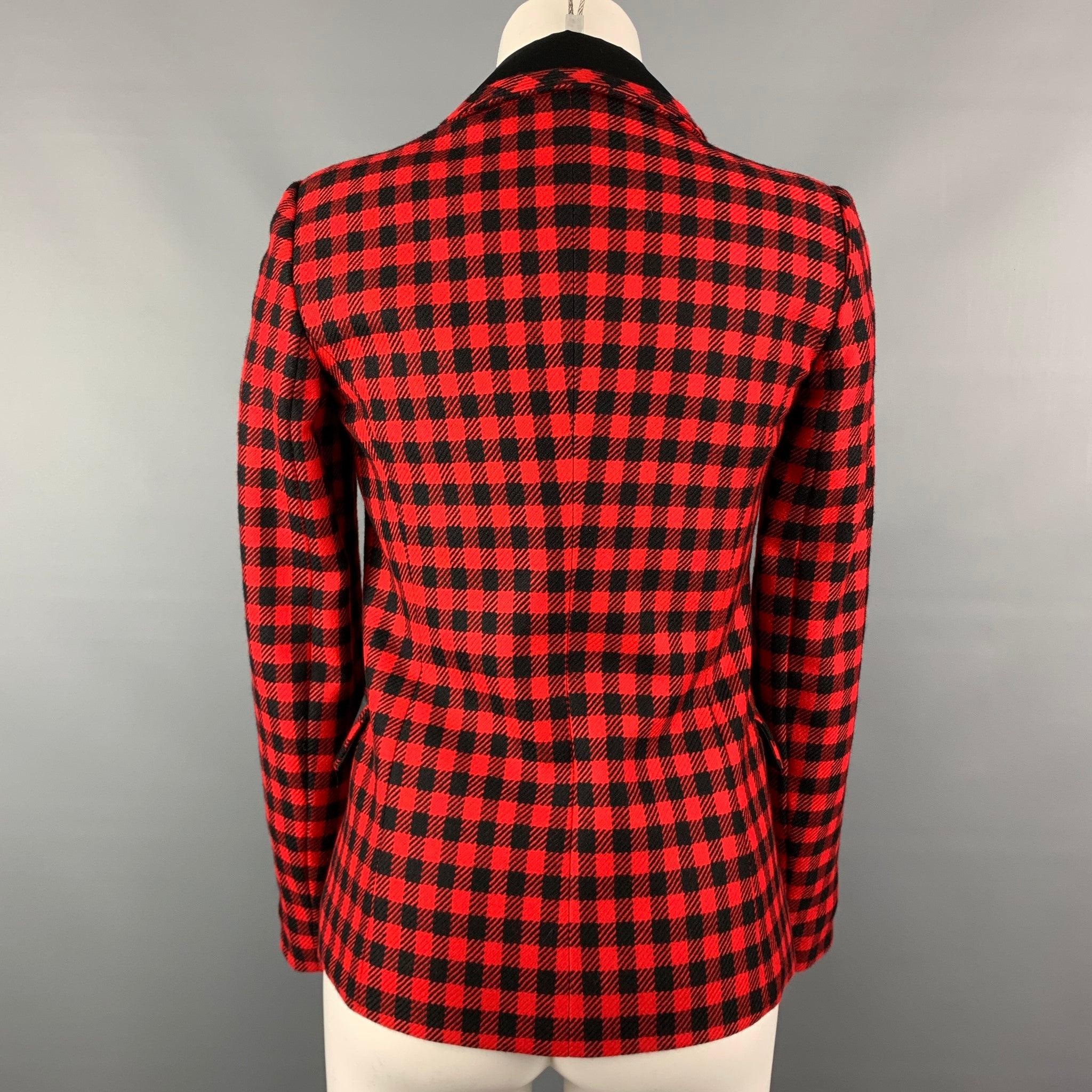 Women's LOVE MOSCHINO Size 4 Red & Black Gingham Wool Rhinestone Jacket For Sale