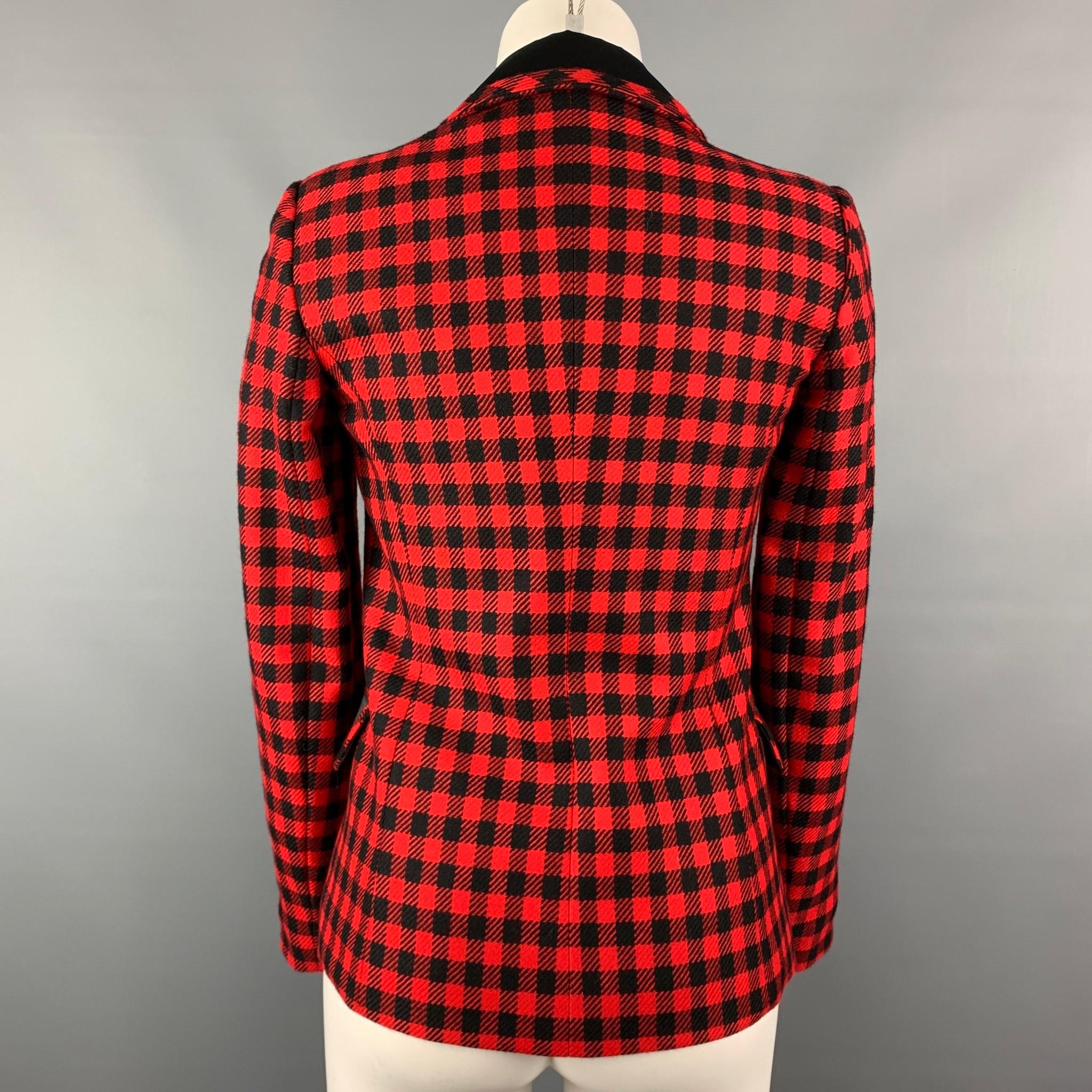 LOVE MOSCHINO Size 4 Red & Black Gingham Wool Rhinestone Jacket In Good Condition In San Francisco, CA