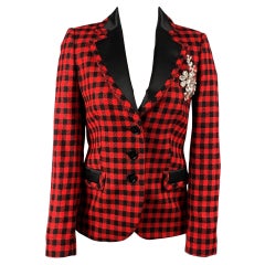 LOVE MOSCHINO Talla 4 Chaqueta de lana de cuadros rojos y negros con pedrería