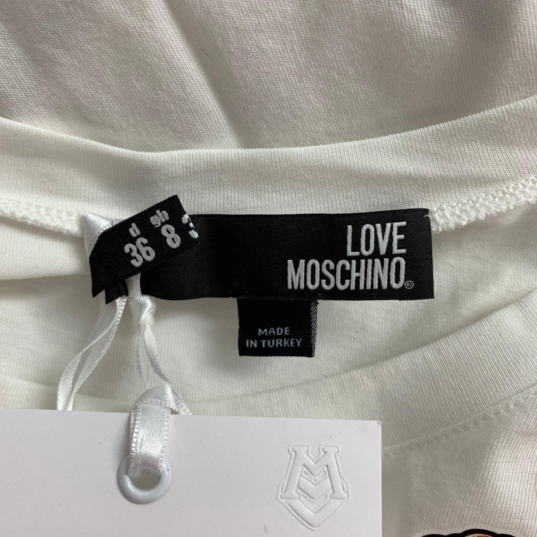 LOVE MOSCHINO Size 4 White & Gold Cotton Love Jewel Print T-Shirt 1