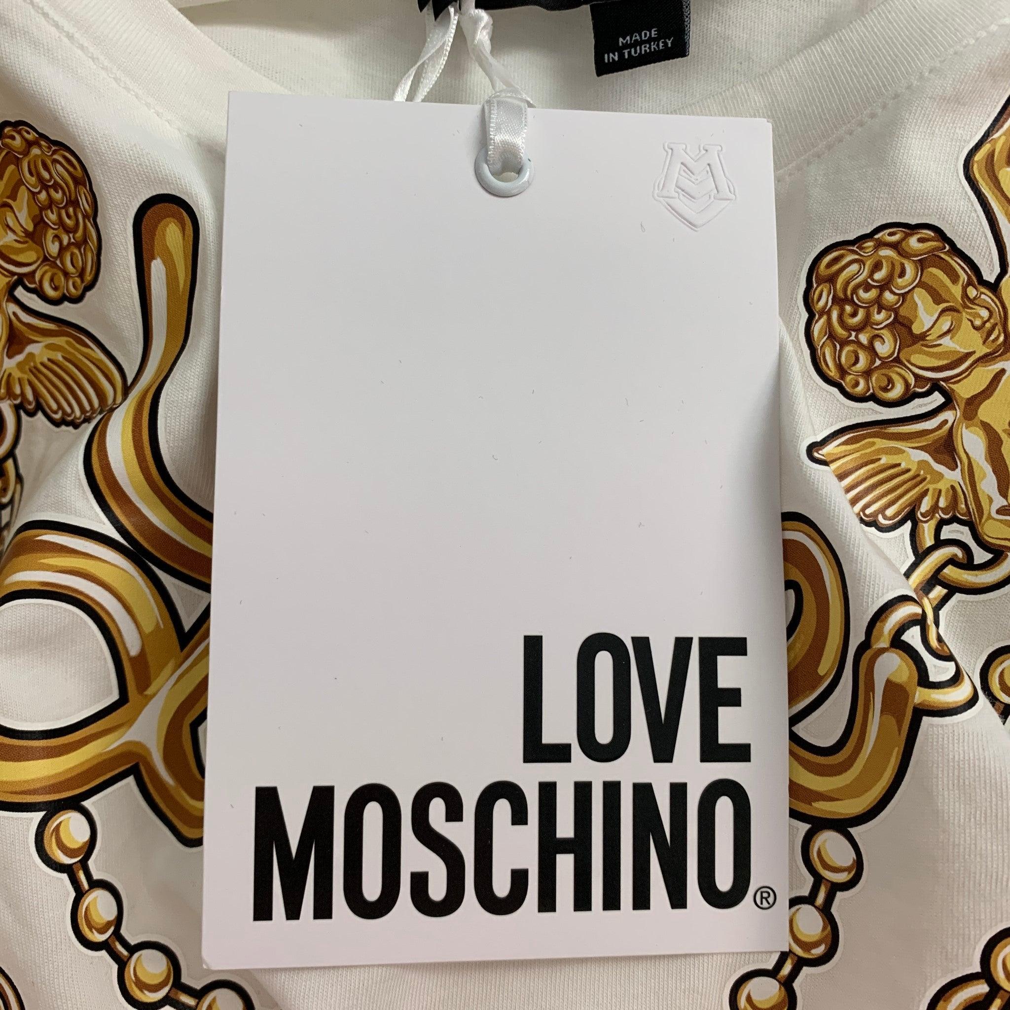 LOVE MOSCHINO Size 4 White & Gold Cotton Love Jewel Print T-Shirt 2