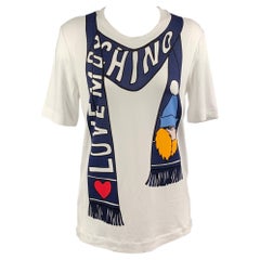 LOVE MOSCHINO Size 4 White & Navy Scarf Logo Graphic Print T-Shirt