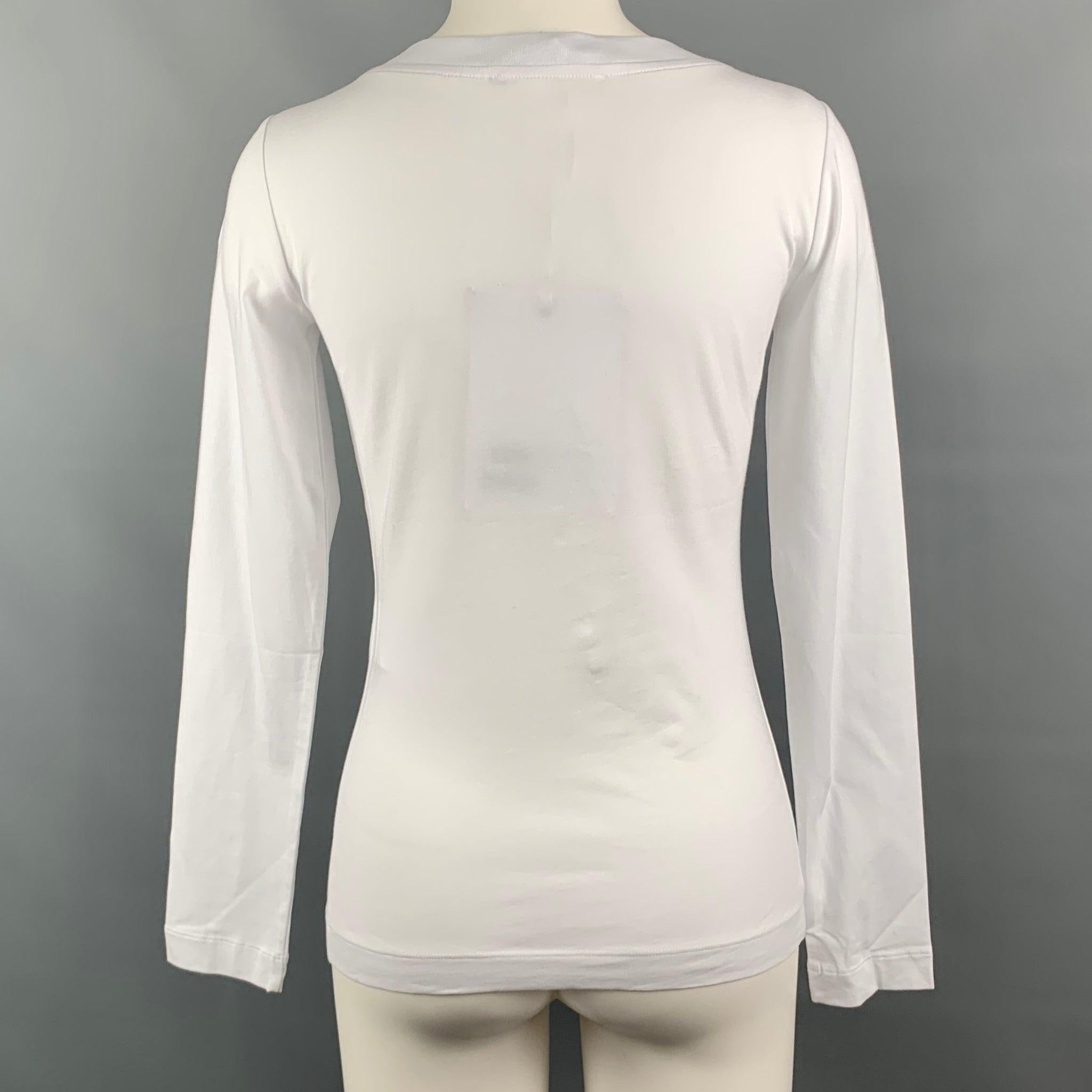 LOVE MOSCHINO Größe 4 Weiß Rosa Baumwolle/Elastane Strass Langarm-T-Shirt im Zustand „Hervorragend“ im Angebot in San Francisco, CA