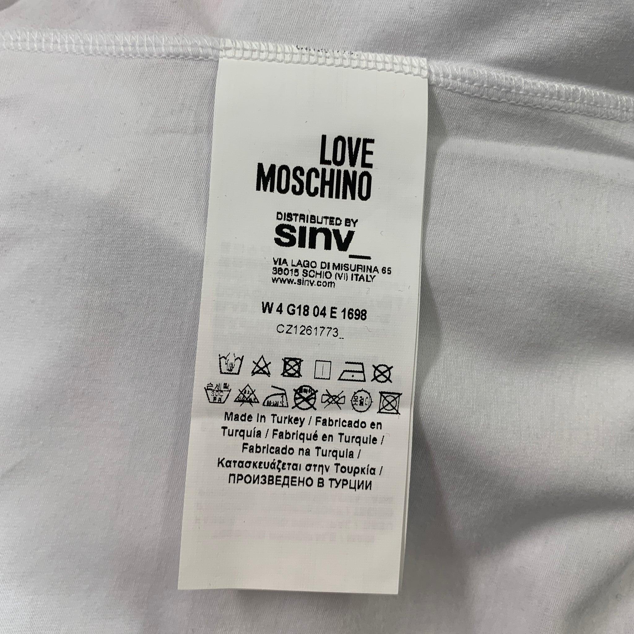 LOVE MOSCHINO Größe 4 Weiß Rosa Baumwolle/Elastane Strass Langarm-T-Shirt im Angebot 1