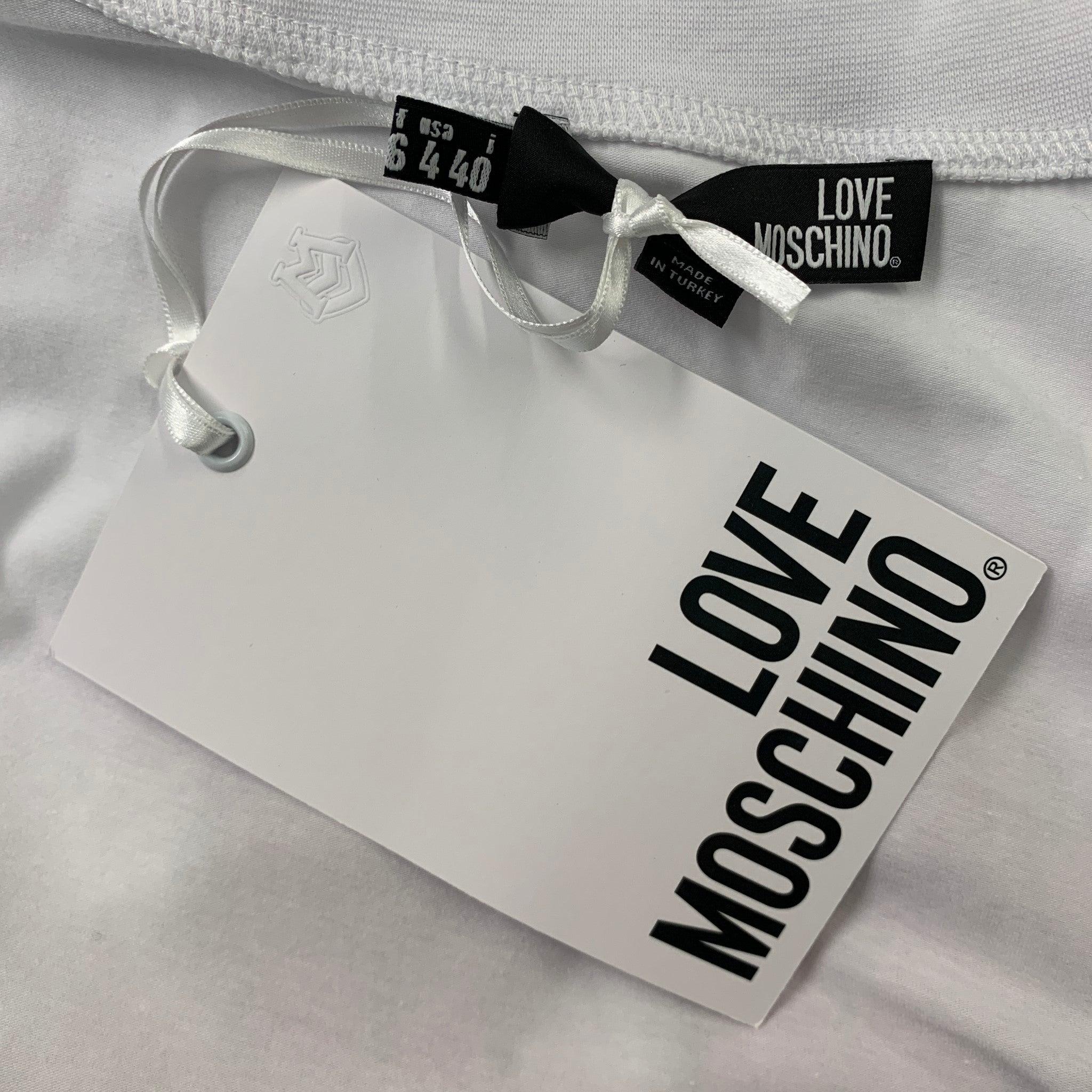 LOVE MOSCHINO Größe 4 Weiß Rosa Baumwolle/Elastane Strass Langarm-T-Shirt im Angebot 3