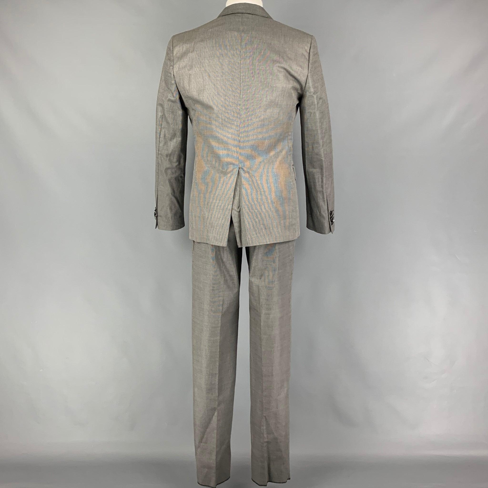 LOVE MOSCHINO Size 40 Black Grey Nailhead Cotton Blend Notch Lapel Suit In Good Condition For Sale In San Francisco, CA