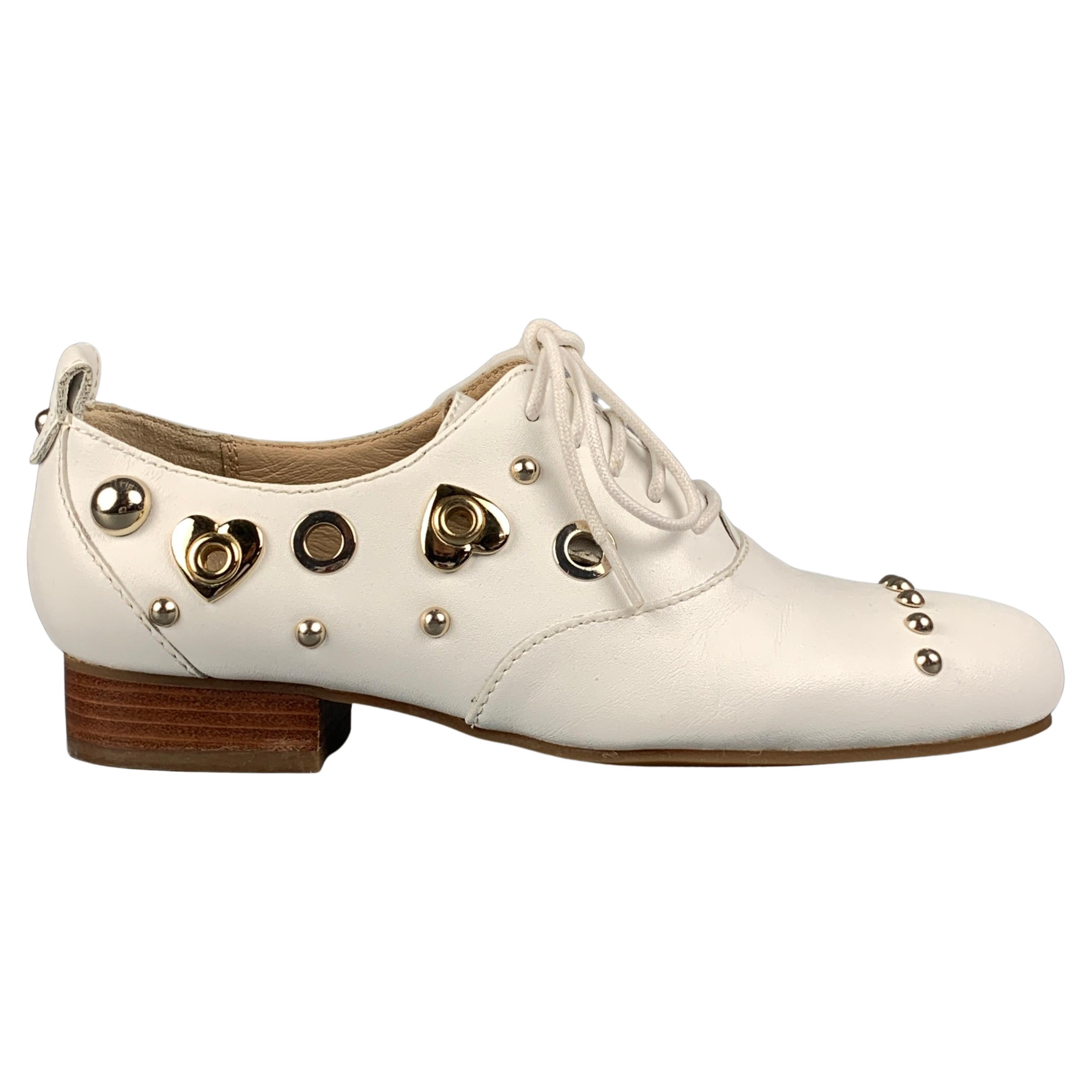 LOVE MOSCHINO Size 5.5 White Leather Studded Flats