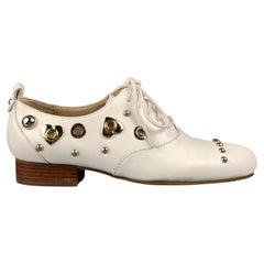 LOVE MOSCHINO Size 5.5 White Leather Studded Flats