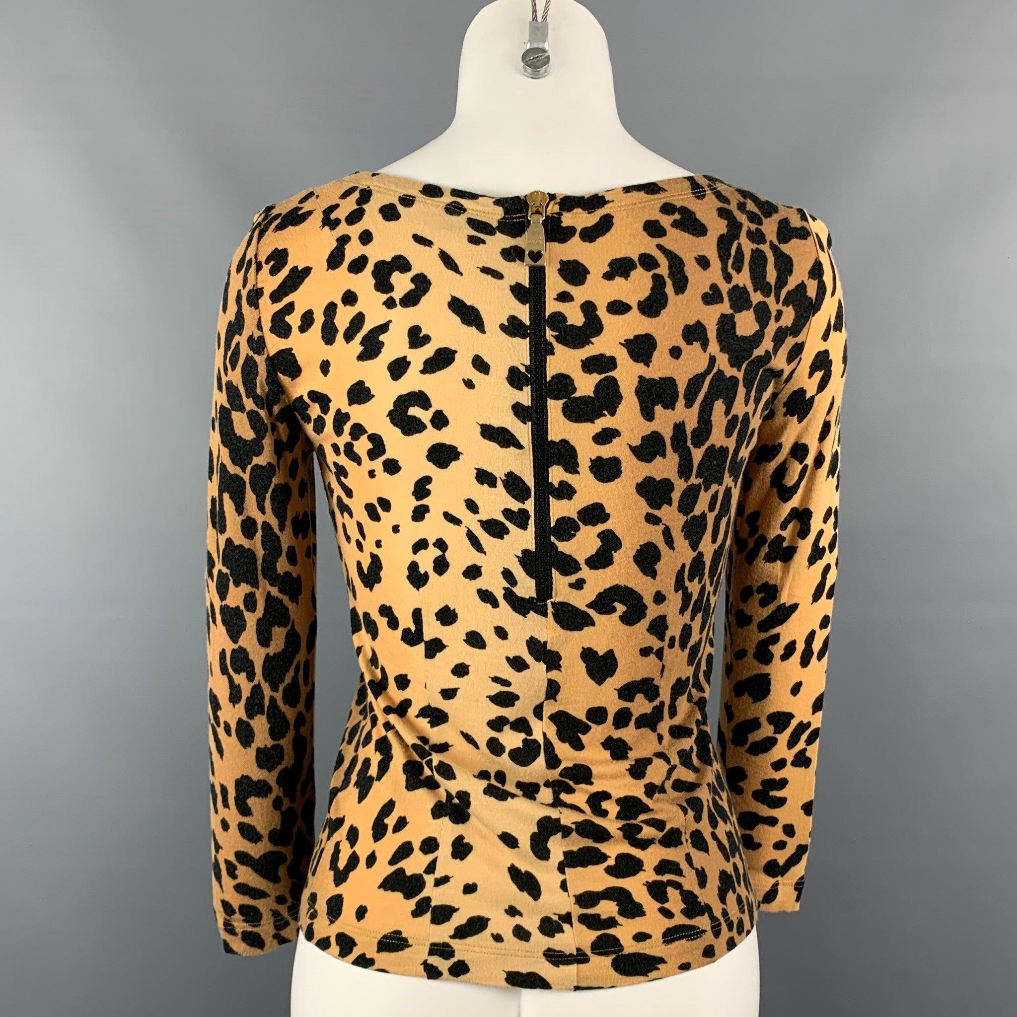 LOVE MOSCHINO Size 6 Beige & Black Viscose Animal Print Pullover In Good Condition In San Francisco, CA