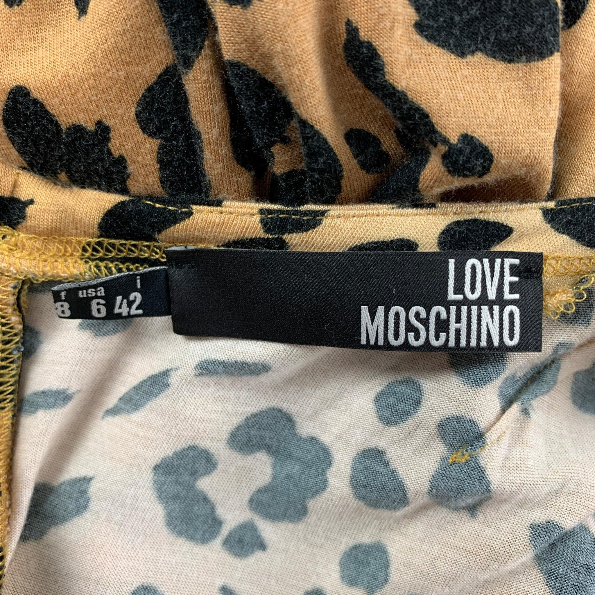 LOVE MOSCHINO Size 6 Beige & Black Viscose Animal Print Pullover 1