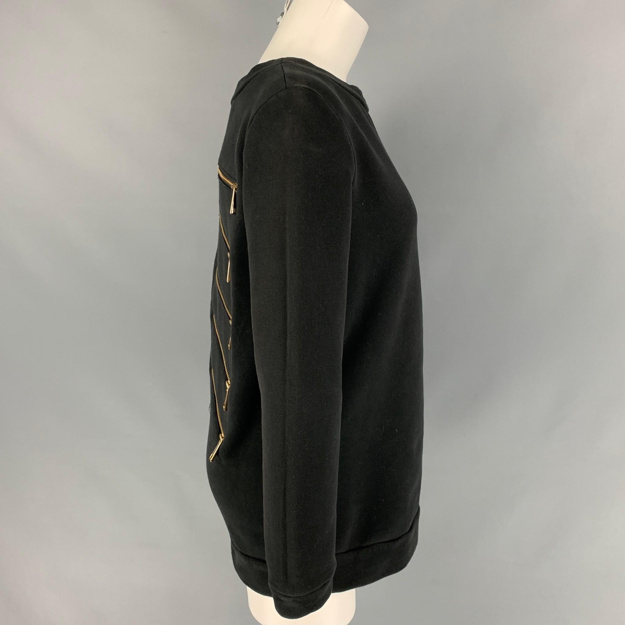 LOVE MOSCHINO Size 6 Black Cotton / Polyester Brass Zippers Scoop Neck Pullover In Good Condition In San Francisco, CA